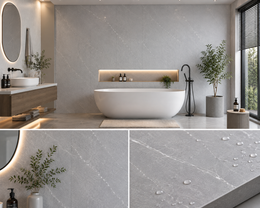 Large Marble Bathroom Wall Panels - Grey Marble - 240 x 90 (Pack of 2)