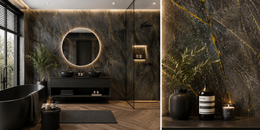 Marble Bathroom Wall Panels - Gold & Black Marble - 240 x 60