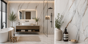 Marble Bathroom Wall Panels - Brown & White Marble - 240 x 60