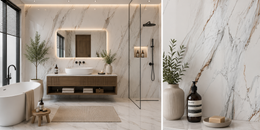 Marble Bathroom Wall Panels - Brown & White Marble - 240 x 60