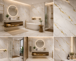 Large Marble Bathroom Wall Panels - Gold & White Marble - 240 x 90 (Pack of 2)