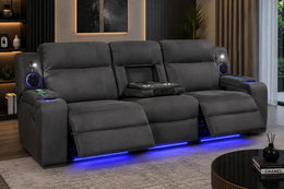 Leon Cinematic Electric Recliner Sofa – 3+2 Set – Charcoal Grey