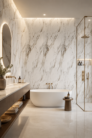 Marble Bathroom Wall Panels - Brown & White Marble - 240 x 60