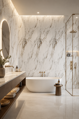 Marble Bathroom Wall Panels - Brown & White Marble - 240 x 60
