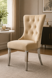 Chelsea Dining Chair – Lion Knocker – Chrome Legs – Velvet – 62 x 60 x 96cm