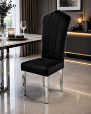 Alice Black Dining Chair – Chrome Legs – Crushed Velvet – 59 x 46 x 105cm