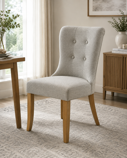 Bentley Beige Dining Chair – Oak Legs – Fabric Upholstery – 48 x 60 x 93cm