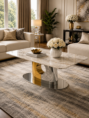 SG-Madrid Marble Coffee Table – Gold & Silver Base – 120 x 60 x 45cm
