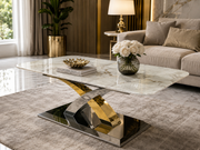 SG-Lucy Marble Coffee Table – Gold & Silver Cross Base – 120 x 60 x 45cm