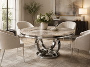 Chelsea 1.3m Round Beige Marble Dining Table – Chrome