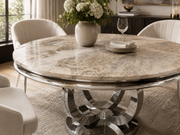 Chelsea 1.3m Round Beige Marble Dining Table – Chrome