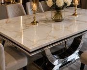 London Dining Table – Marble & Ceramic – Chrome U-Shaped Pedestal Base – 150/180/200cm