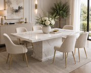 Marble Pedestal Dining Table – White Marble – 150 x 90 x 77cm