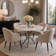 Paris 1m Round Dining Table – White Marble – Chrome Cross Base – Ø100 x 75cm
