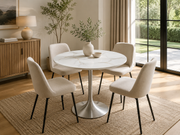 Bentley 0.9m Round Kasi Ceramic Dining Table – Chrome