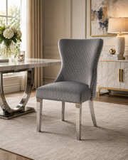 Lewis Chair – Lion Knocker – Chrome Legs – 65 x 52 x 94cm