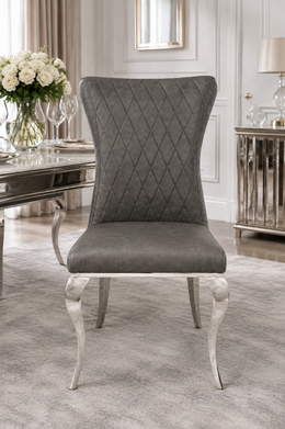 London PU Dark Grey Dining Chair – Chrome Legs – 60 x 50 x 100cm