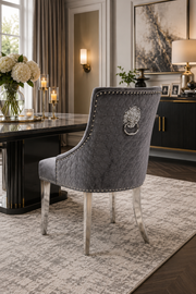 Roma Dining Chair – Lion Knocker – Chrome Legs – Velvet