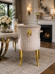 G-Roma Dining Chair – Lion Knocker – Gold Legs – Mink Velvet