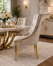 G-Roma Dining Chair – Lion Knocker – Gold Legs – Mink Velvet