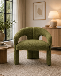 Oslo Bouclé Chair – Green / Light Grey / Off-White – 63 x 56 x 77cm