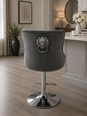 Chelsea Velvet Bar Stool – Chrome Base – Lion & Ring Knocker