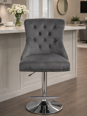 Mayfair Bar Stool – Shimmer Velvet – Lion Knocker – Chrome Base – 64 x 60 x 100cm