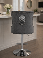 Mayfair Bar Stool – Shimmer Velvet – Lion Knocker – Chrome Base – 64 x 60 x 100cm