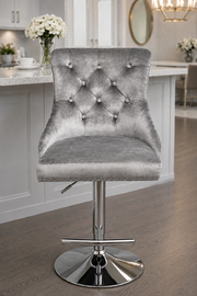 Mayfair Bar Stool – Shimmer Velvet – Lion Knocker – Chrome Base – 64 x 60 x 100cm