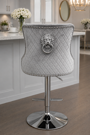 Mayfair Bar Stool – Shimmer Velvet – Lion Knocker – Chrome Base – 64 x 60 x 100cm
