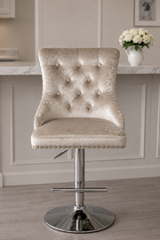 Mayfair Bar Stool – Shimmer Velvet – Lion Knocker – Chrome Base – 64 x 60 x 100cm