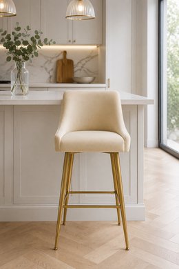 G-Milan Bar Stool – Gold Legs – Ribbed Velvet – 49 x 55 x 97cm