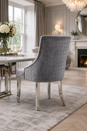 Roma Dark Grey Velvet Dining Chair – Chrome Legs – 64 x 56 x 97cm