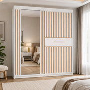 Lyllie White & Oak Striped Sliding Mirror Wardrobe – 150cm & 203cm