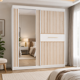 Lyllie White & Oak Striped Sliding Mirror Wardrobe – 150cm & 203cm