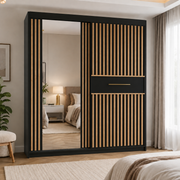 Lyllie White & Oak Striped Sliding Mirror Wardrobe – 150cm & 203cm
