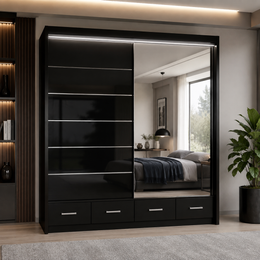 Sycylia High Gloss Sliding Mirror Wardrobe – 150cm, 208cm & 255cm