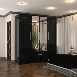 High Gloss Hinged Door Wardrobe with Silver Handles – 90cm & 160cm