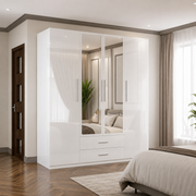 High Gloss Hinged Door Wardrobe with Silver Handles – 90cm & 160cm