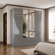 High Gloss Hinged Door Wardrobe with Silver Handles – 90cm & 160cm