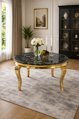 Lewis Gold Round Marble Dining Table – 130cm