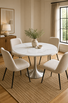 Bentley 0.9m Round Kasi Ceramic Dining Table – Chrome