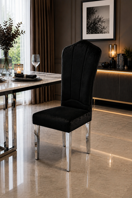 Alice Black Dining Chair – Chrome Legs – Crushed Velvet – 59 x 46 x 105cm