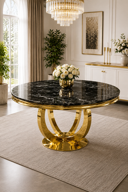 Chelsea Gold Round Marble Dining Table – 130cm