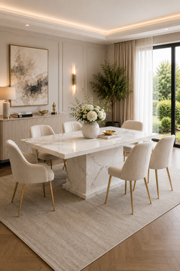 Marble Pedestal Dining Table – White Marble – 150 x 90 x 77cm