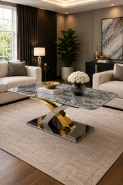 SG-Lucy Marble Coffee Table – Gold & Silver Cross Base – 120 x 60 x 45cm