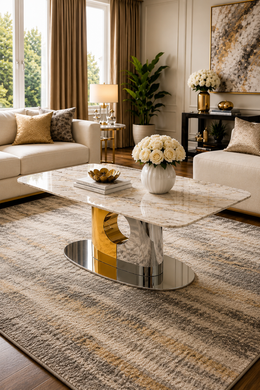 SG-Madrid Marble Coffee Table – Gold & Silver Base – 120 x 60 x 45cm