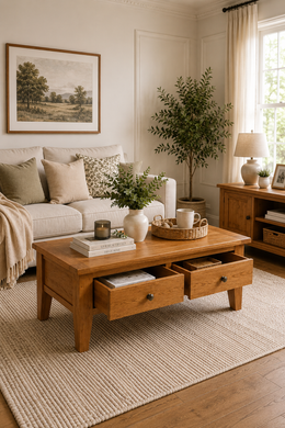Torino Oak Coffee Table with 2 Drawers – 90 x 55 x 50cm