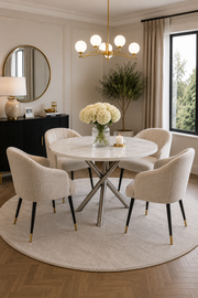 Paris 1m Round Dining Table – White Marble – Chrome Cross Base – Ø100 x 75cm