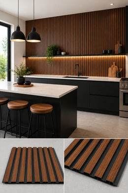 Linear PVC Waterproof Wall Panels - Walnut - 240 x 30 (Pack of 8)